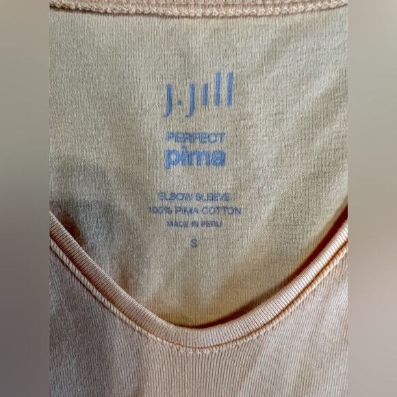 J. Jill Perfect Pima V-neck Elbow Sleeve Tee, Yellow, Sz Small - Picture 4 of 9